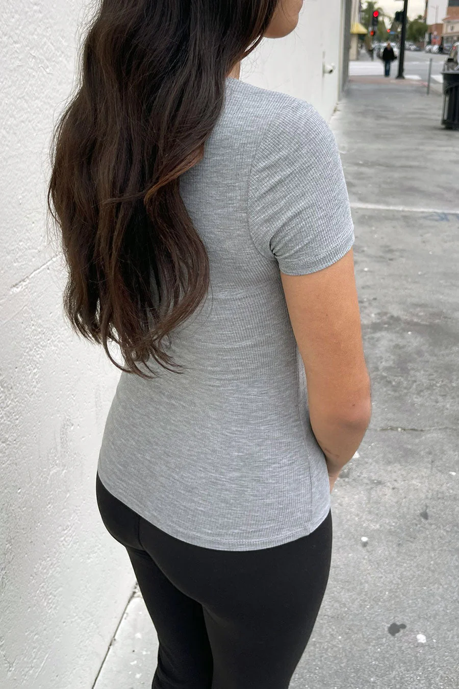 Basic Short Sleeve Round Neck Rayon Rib Knit Top - Image 4