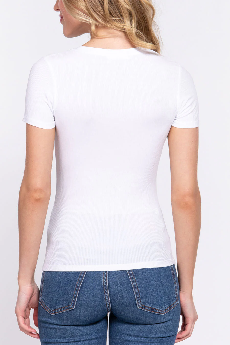 Basic Short Sleeve Round Neck Rayon Rib Knit Top - Image 8
