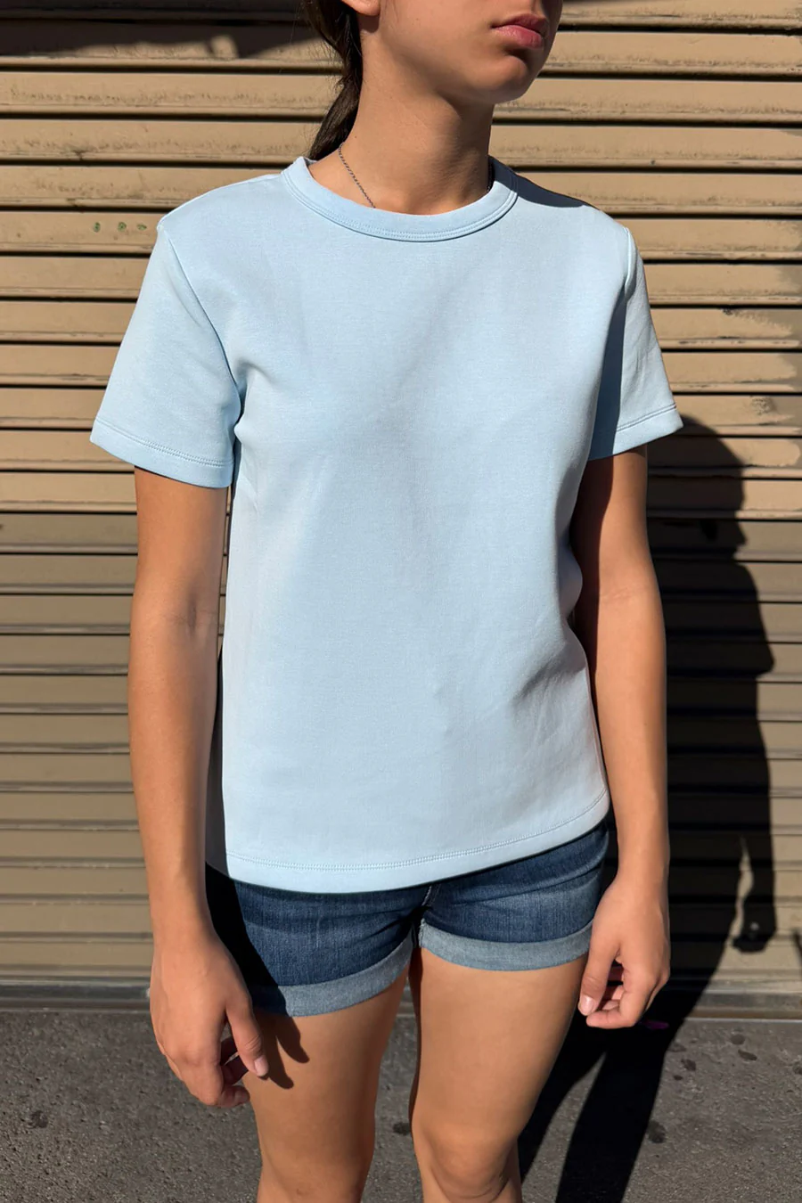 Basic Short Sleeve Round Neck Soft Scuba Knit Top