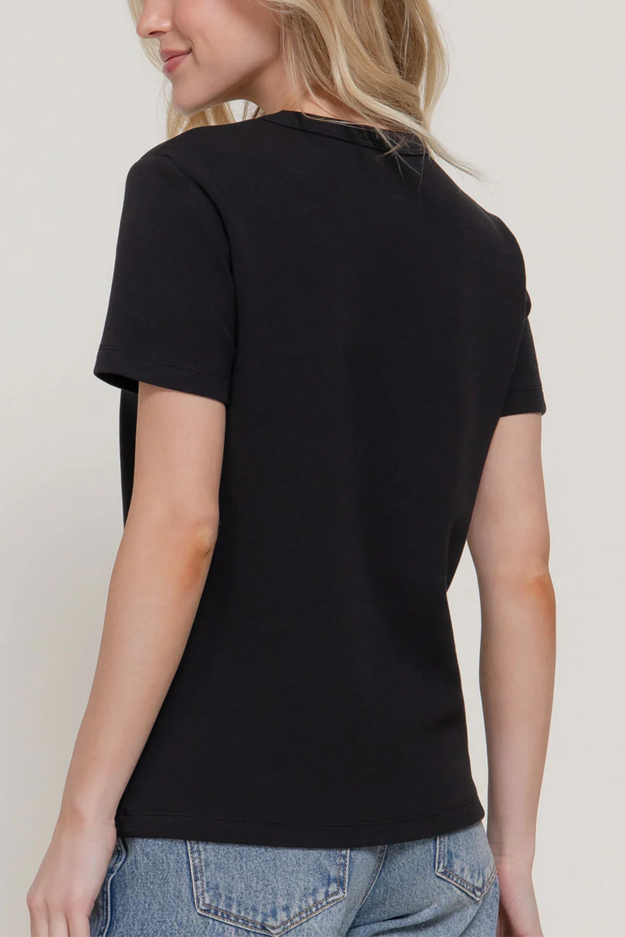 Basic Short Sleeve Round Neck Soft Scuba Knit Top - Image 10