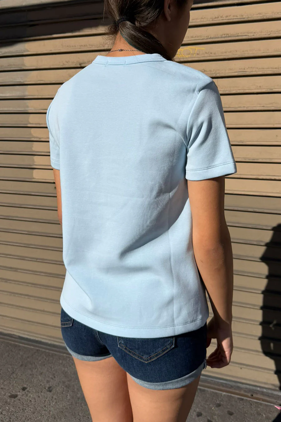 Basic Short Sleeve Round Neck Soft Scuba Knit Top - Image 11