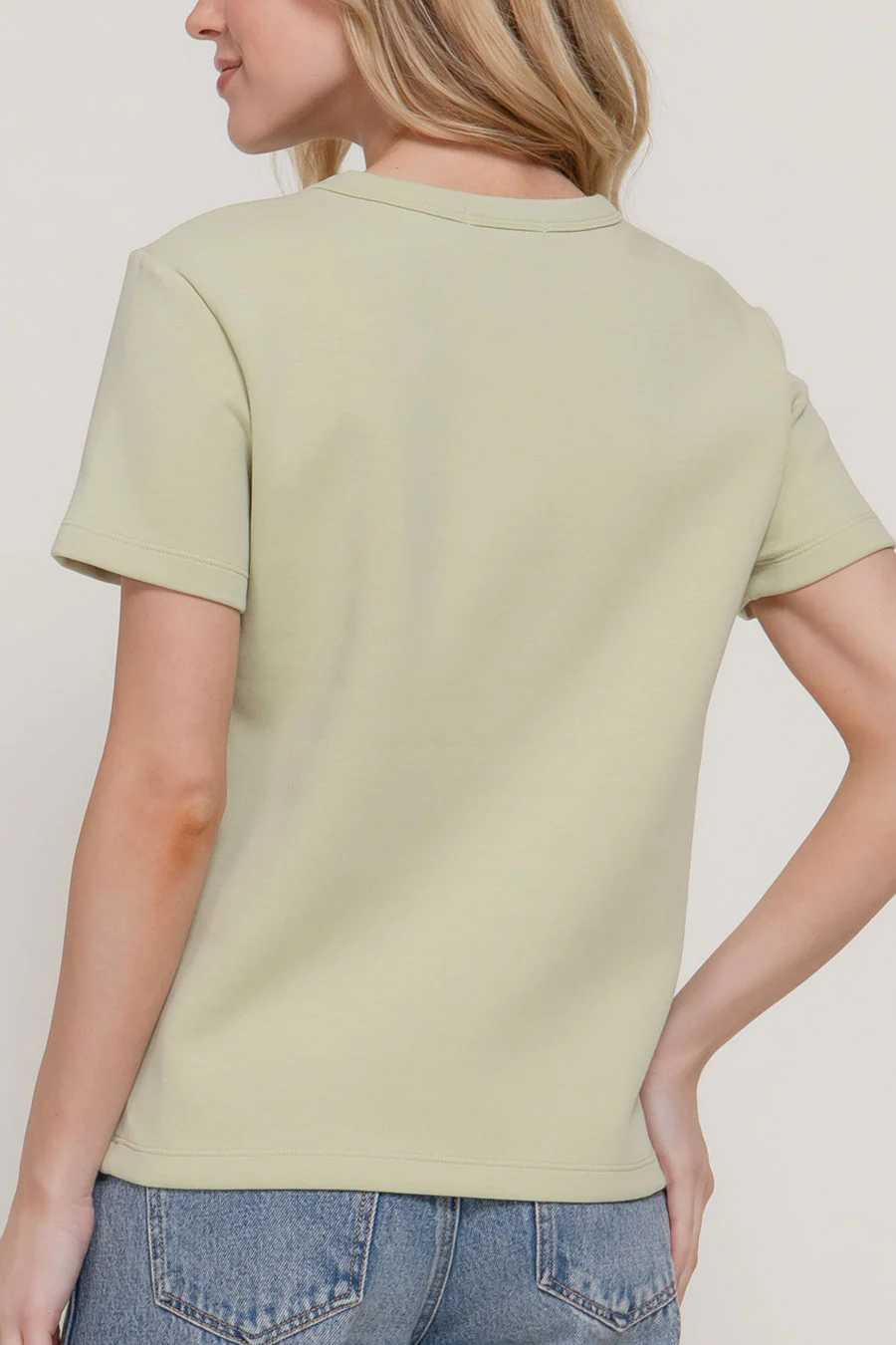 Basic Short Sleeve Round Neck Soft Scuba Knit Top - Image 8