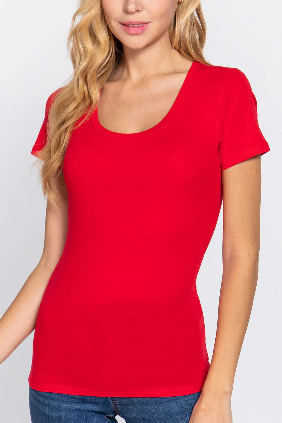 Basic Short Sleeve Scoop Neck T-Shirt Top - Image 15