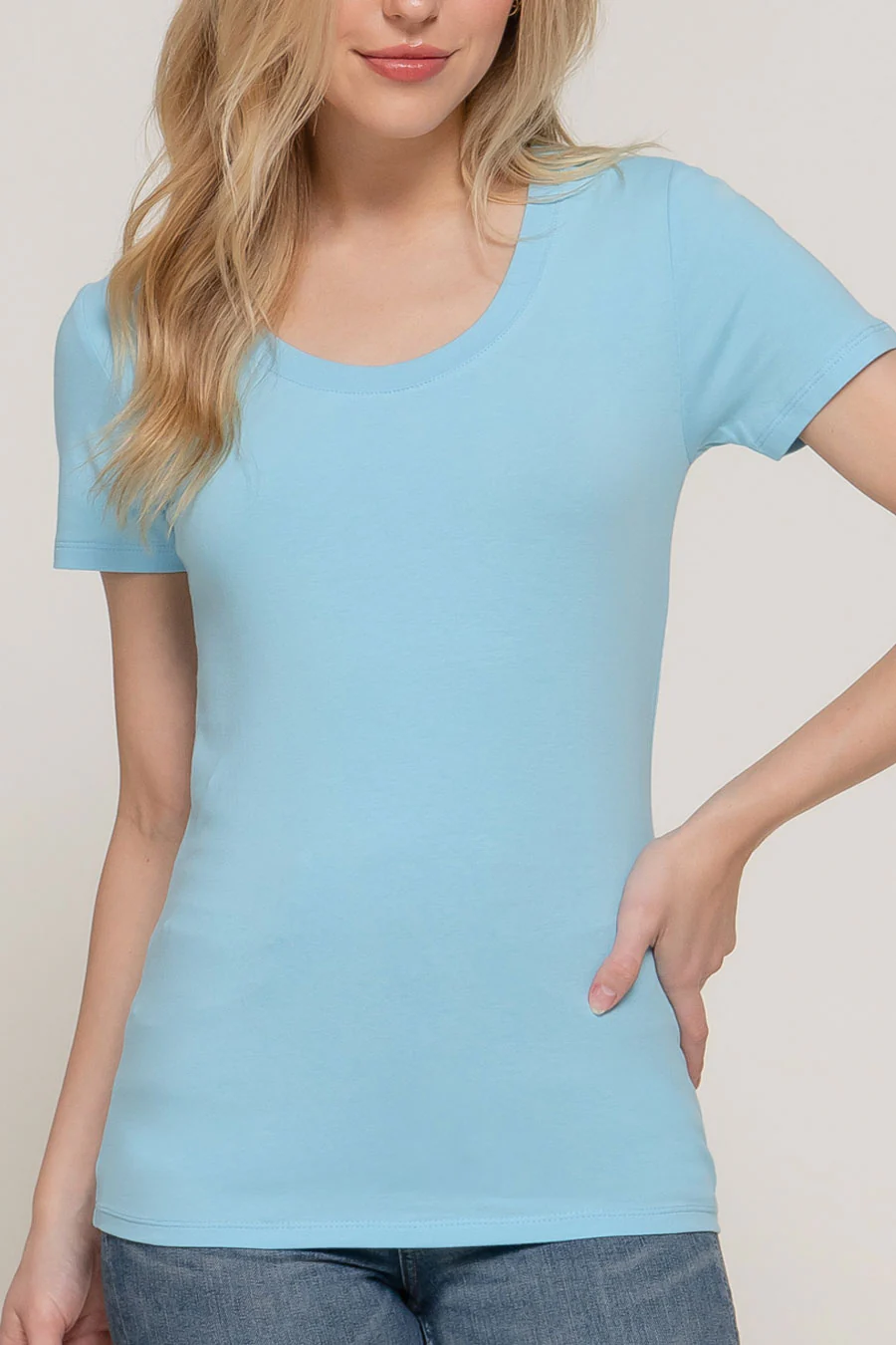 Basic Short Sleeve Scoop Neck T-Shirt Top - Image 18