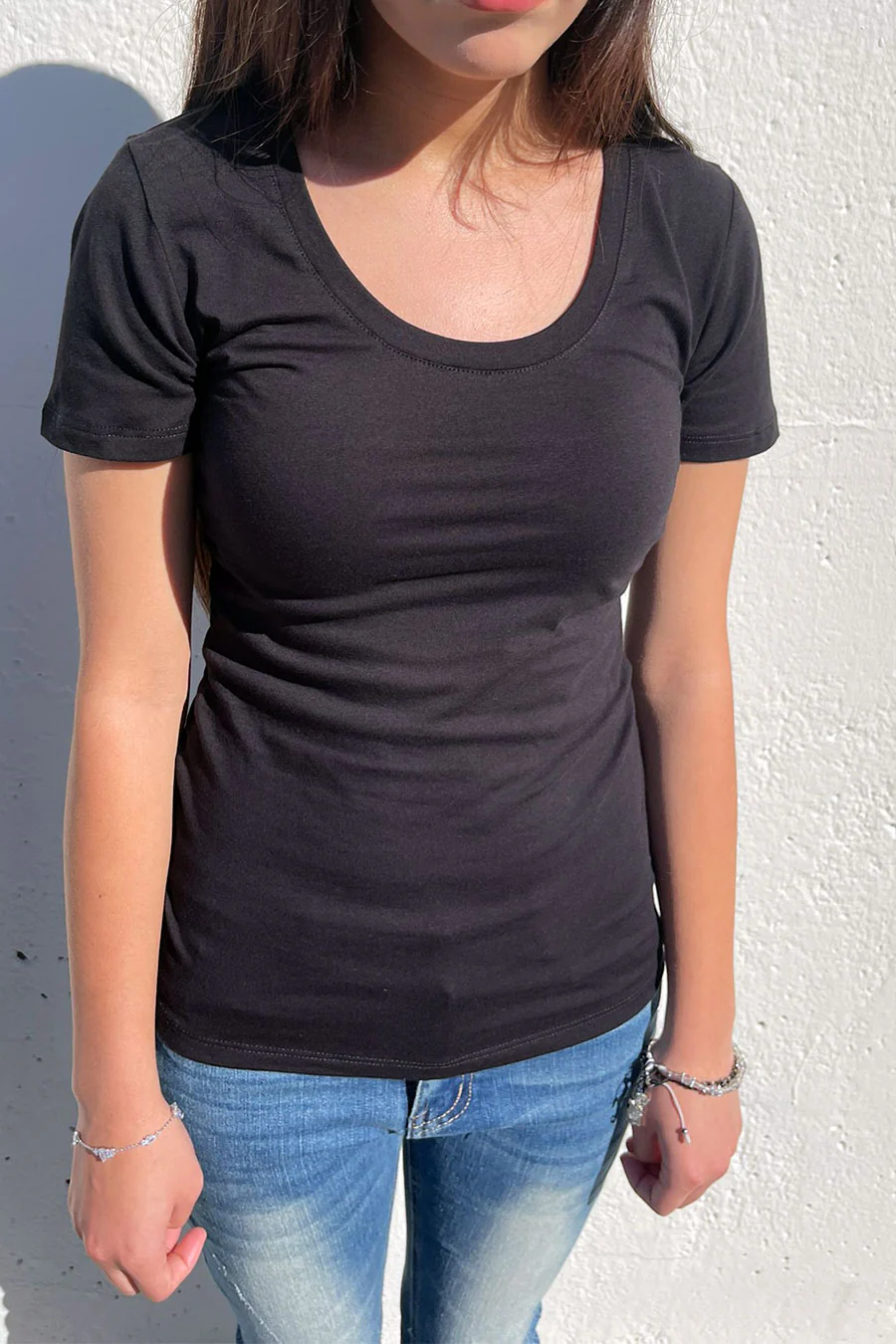 Basic Short Sleeve Scoop Neck T-Shirt Top - Image 3
