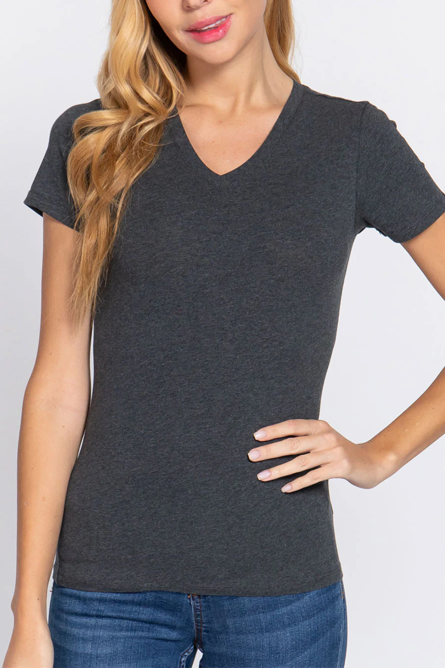 Basic Short Sleeve V-Neck T-Shirt - Image 6
