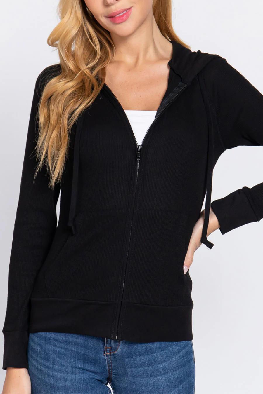 Basic Thermal Zip-Up Hoodie Jacket with Kangaroo Pocket - Image 7