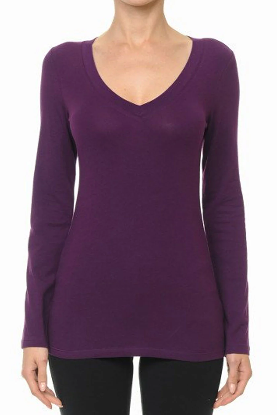 Basic V-Neck Long Sleeve Top - Image 13