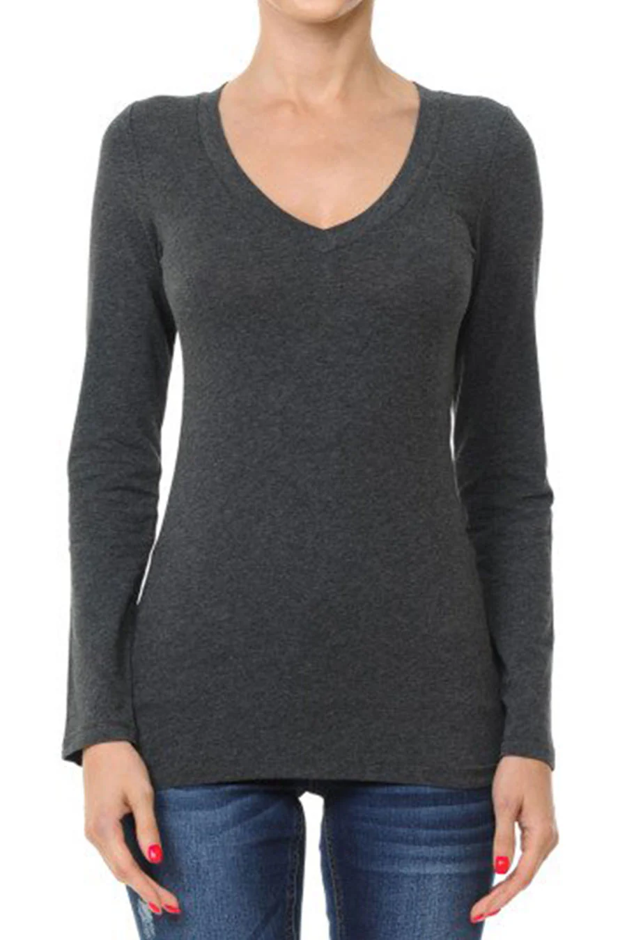 Basic V-Neck Long Sleeve Top - Image 14