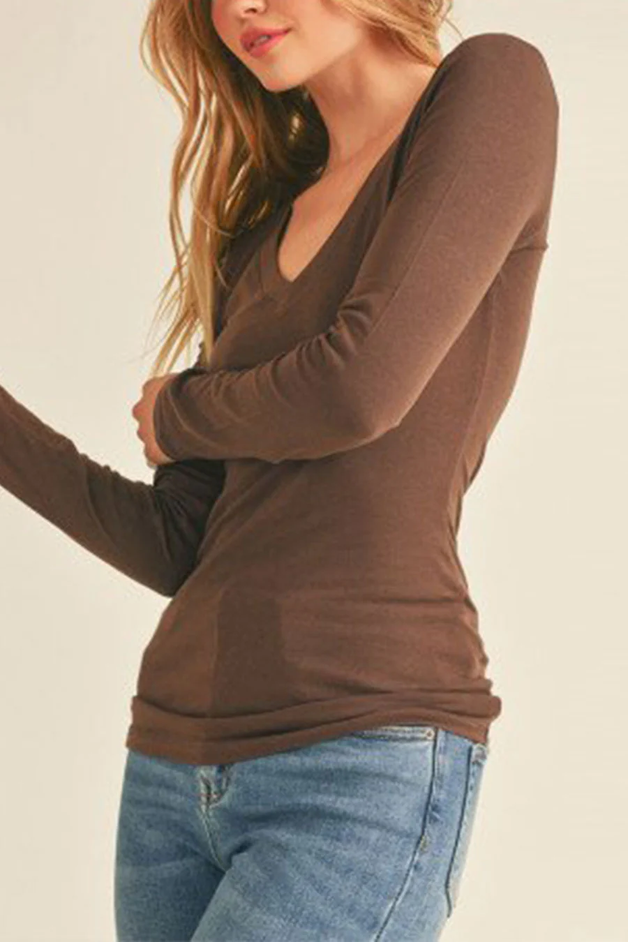 Basic V-Neck Long Sleeve Top - Image 9