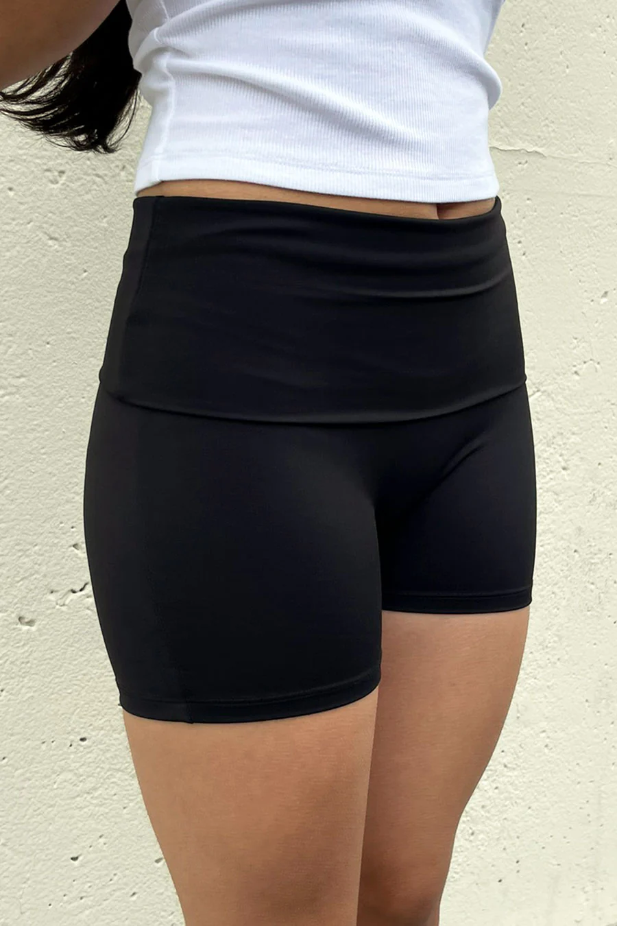 Basic Waist Fold-Over Activewear Bike Shorts - Image 2