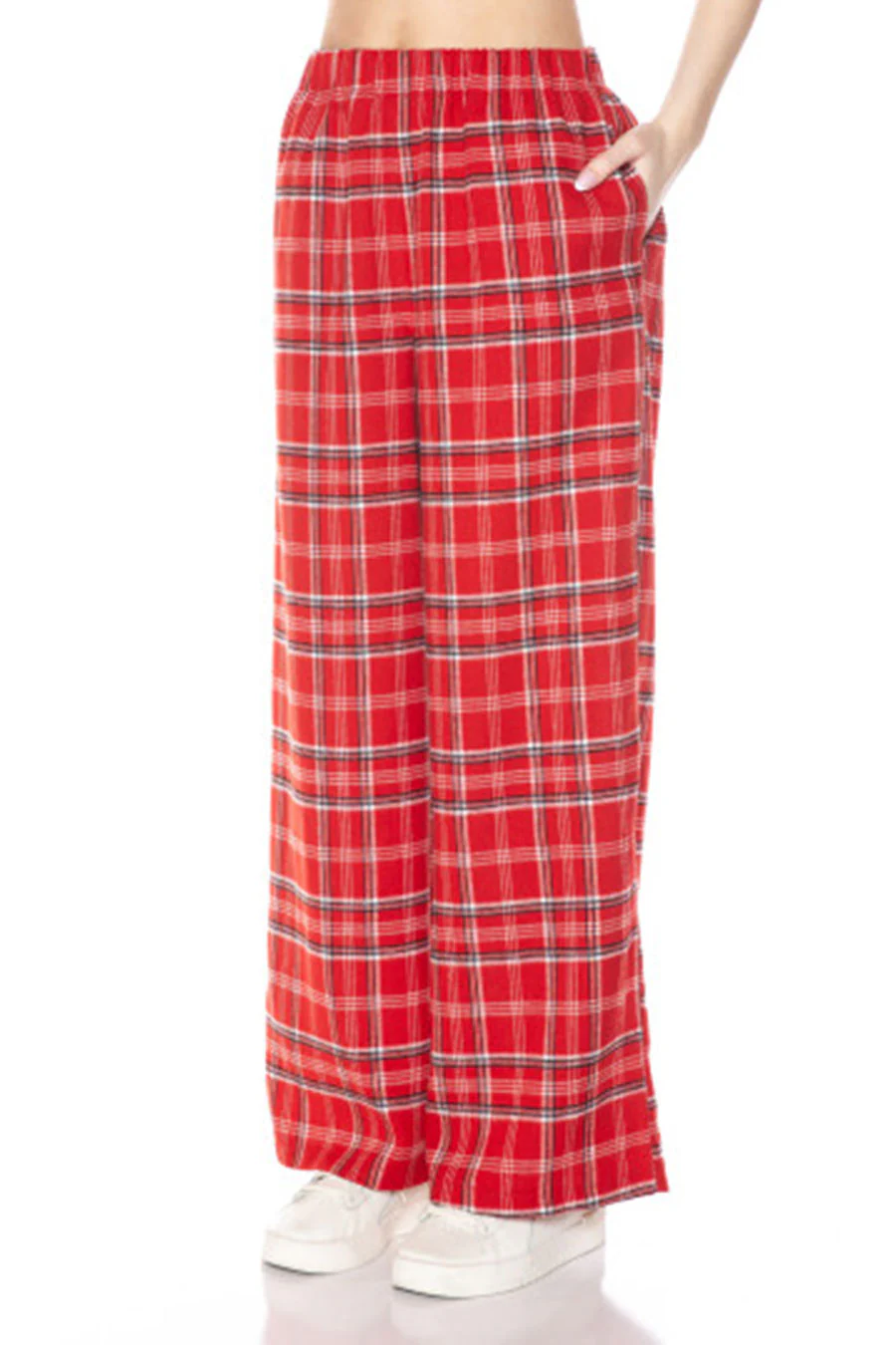 Basic Yarn-Dyed Plaid Flannel Pajama Pants with Side Pockets - Image 7