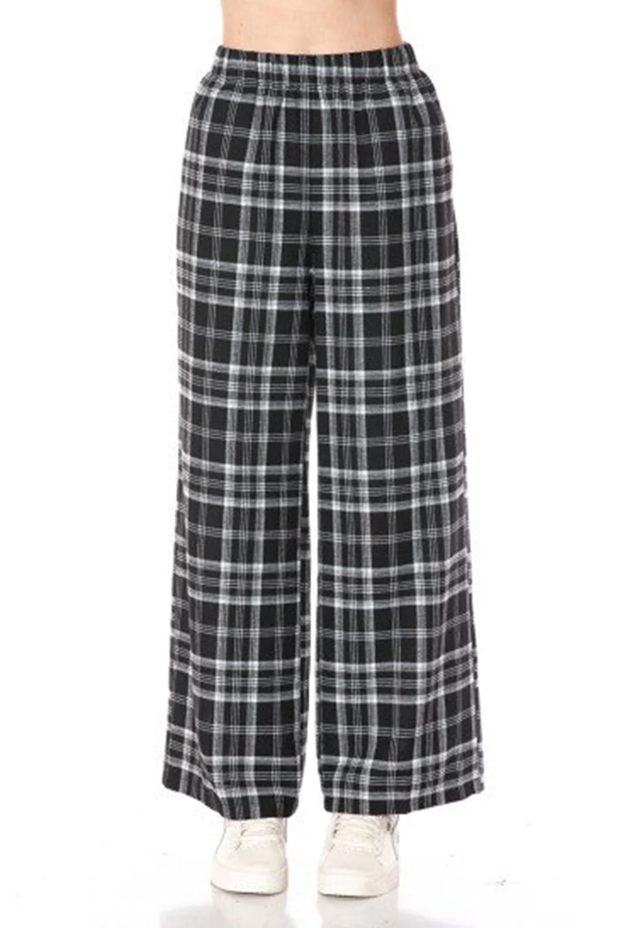 Basic Yarn-Dyed Plaid Flannel Pajama Pants with Side Pockets - Image 8