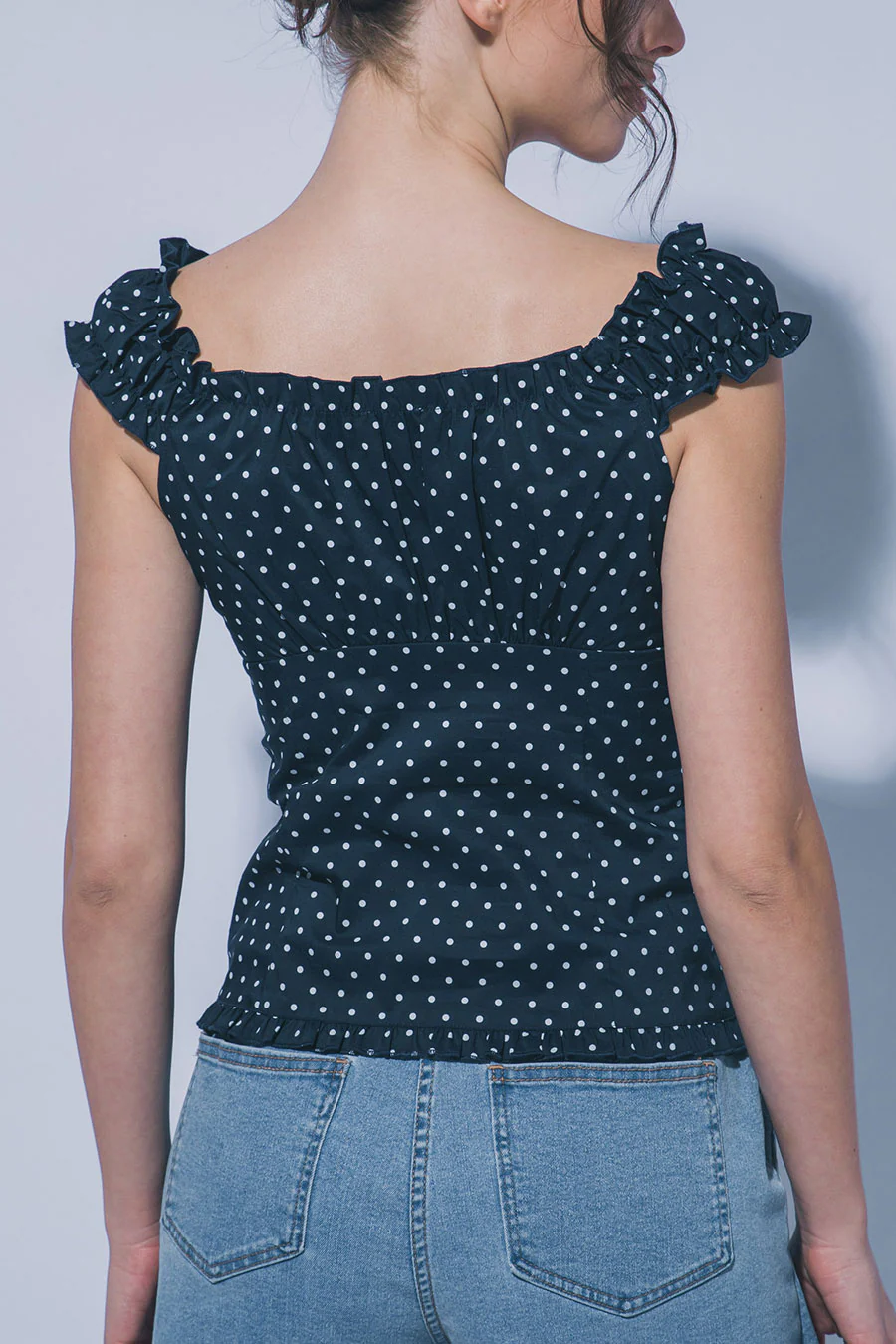 Clean Girl Polka Dot Ruffled Short Sleeve Shirt Top - Image 11