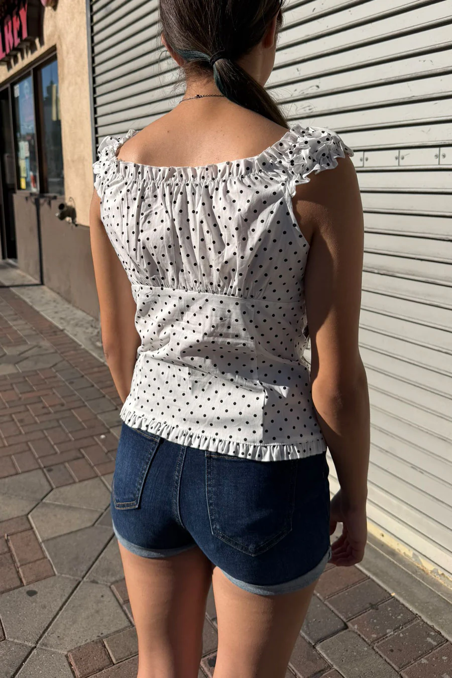 Clean Girl Polka Dot Ruffled Short Sleeve Shirt Top - Image 13