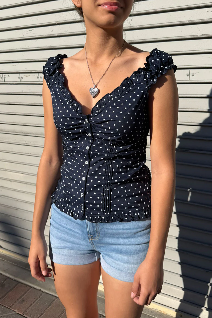 Clean Girl Polka Dot Ruffled Short Sleeve Shirt Top - Image 14