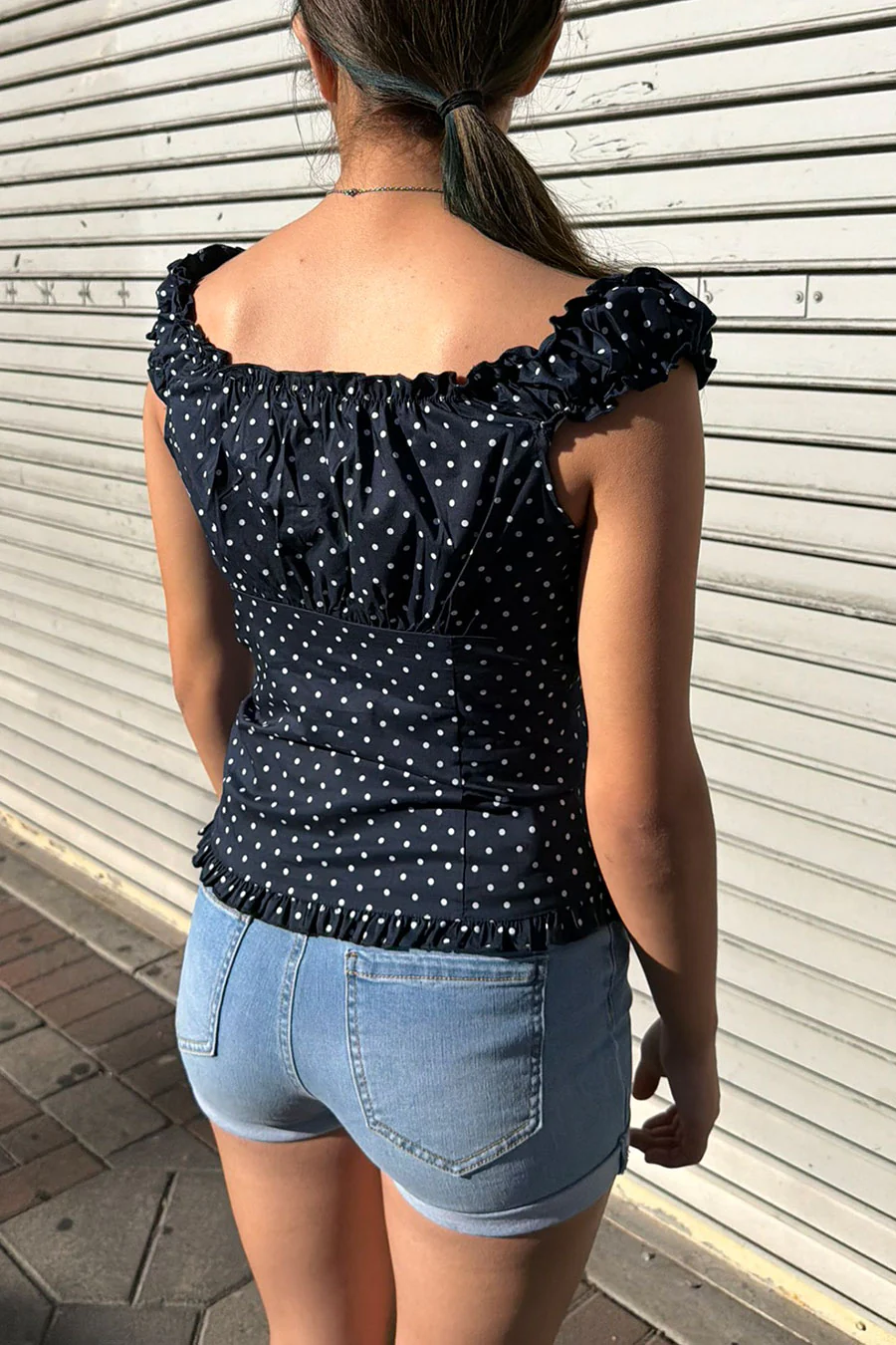 Clean Girl Polka Dot Ruffled Short Sleeve Shirt Top - Image 15