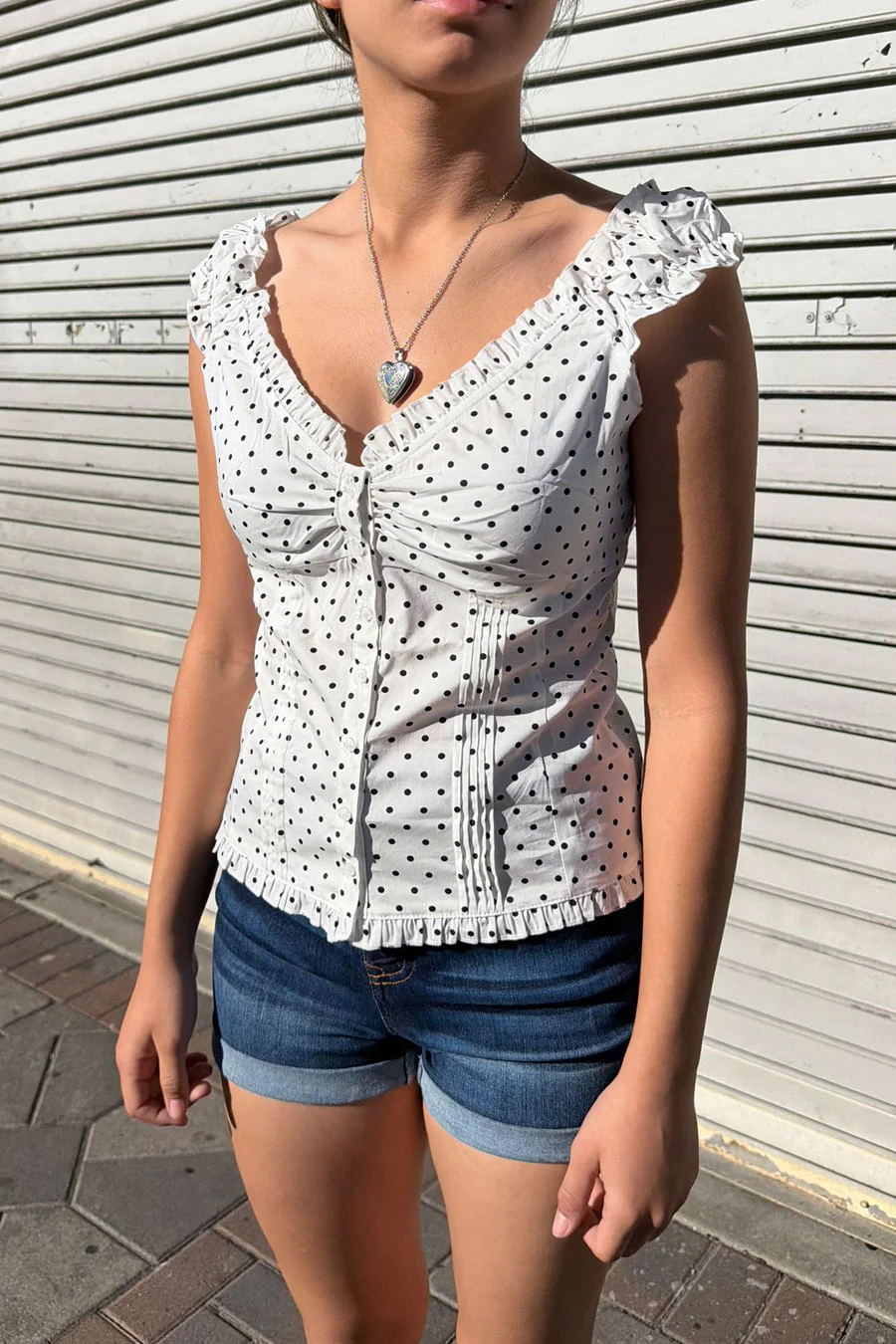 Clean Girl Polka Dot Ruffled Short Sleeve Shirt Top - Image 4