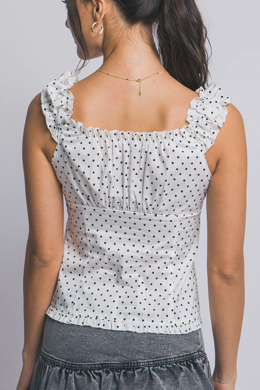 Clean Girl Polka Dot Ruffled Short Sleeve Shirt Top - Image 7
