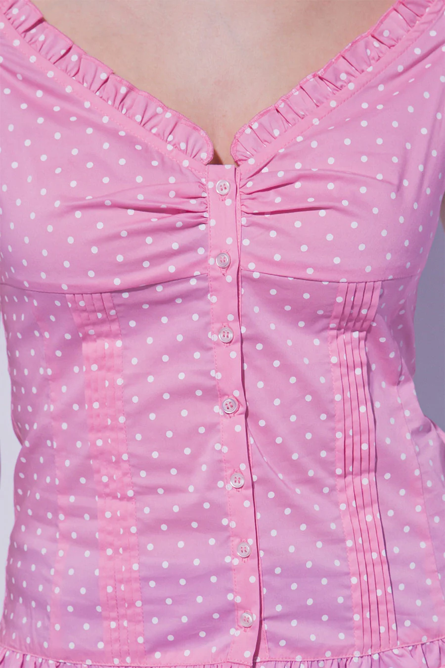 Clean Girl Polka Dot Ruffled Short Sleeve Shirt Top - Image 8