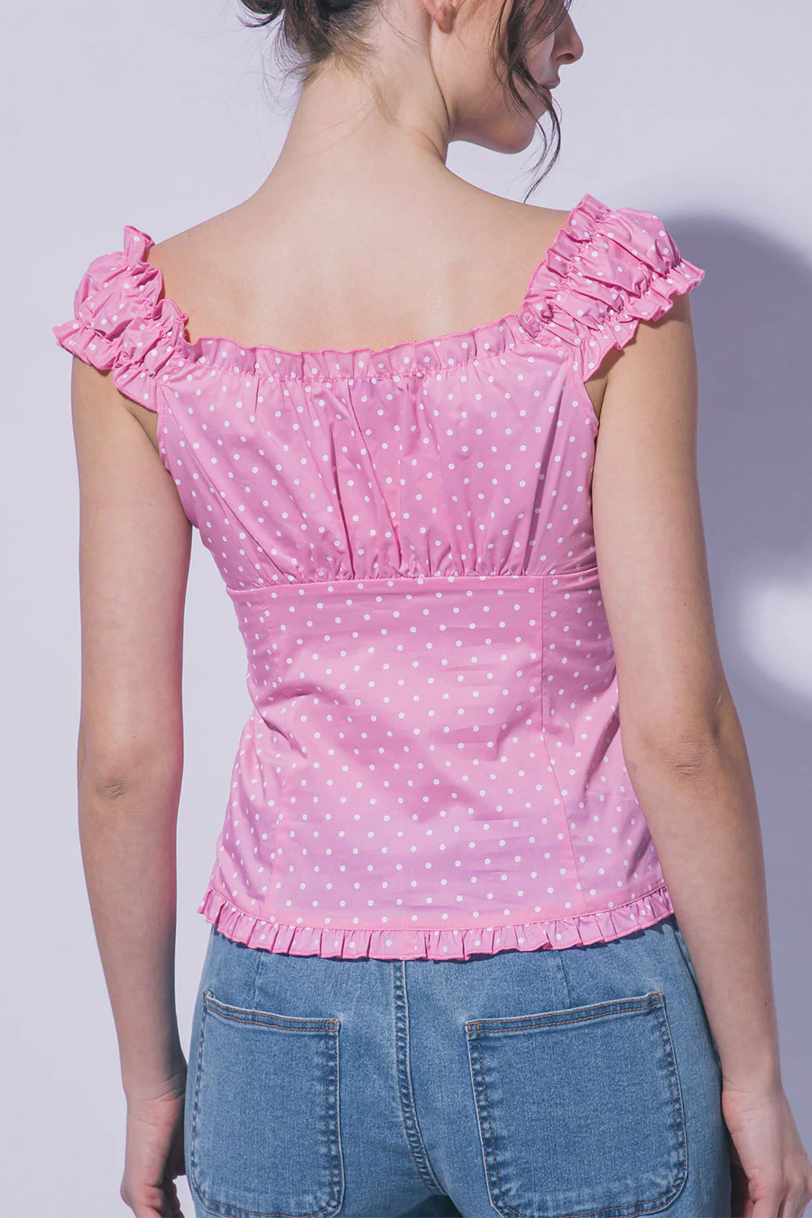 Clean Girl Polka Dot Ruffled Short Sleeve Shirt Top - Image 9