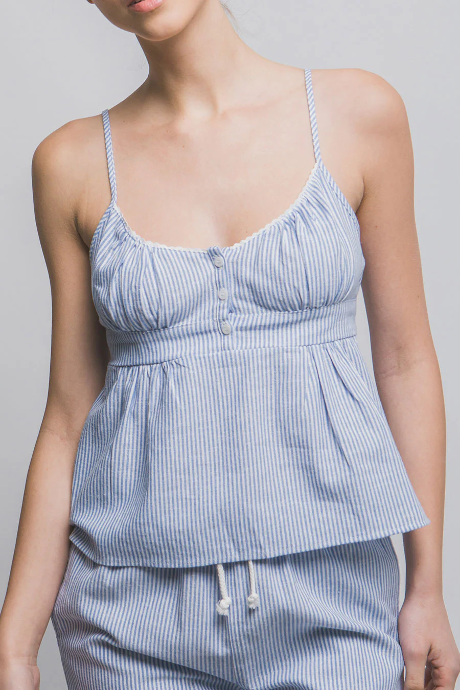 Clean Girl Striped Tie-Back Woven Cami Baby Doll Top - Image 3