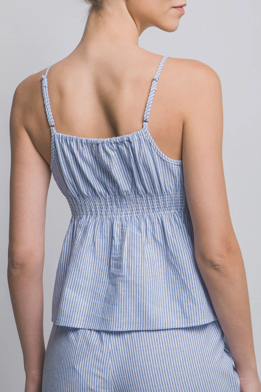 Clean Girl Striped Tie-Back Woven Cami Baby Doll Top - Image 4