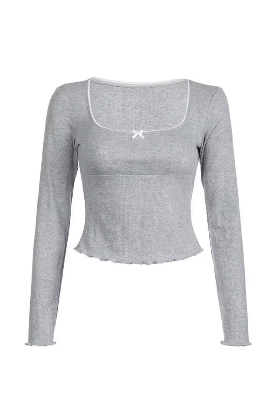 Coquette Square Neck Bow & Lace Long Sleeve Pointelle Top - Image 4