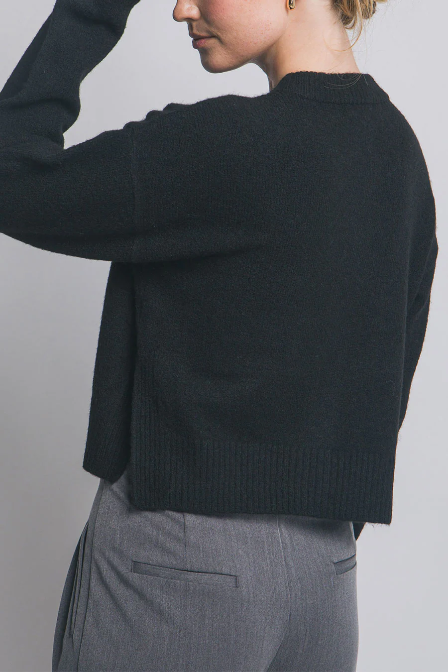 Crew Neck Button-Front Sweater Cardigan with Side Slit - Image 7