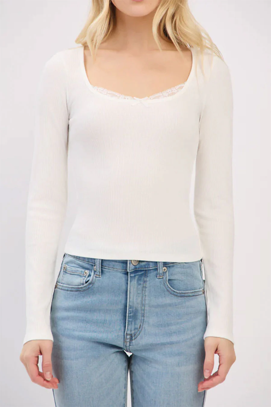 Crew Neck Lace & Bow Detail Long Sleeve Top - Image 10
