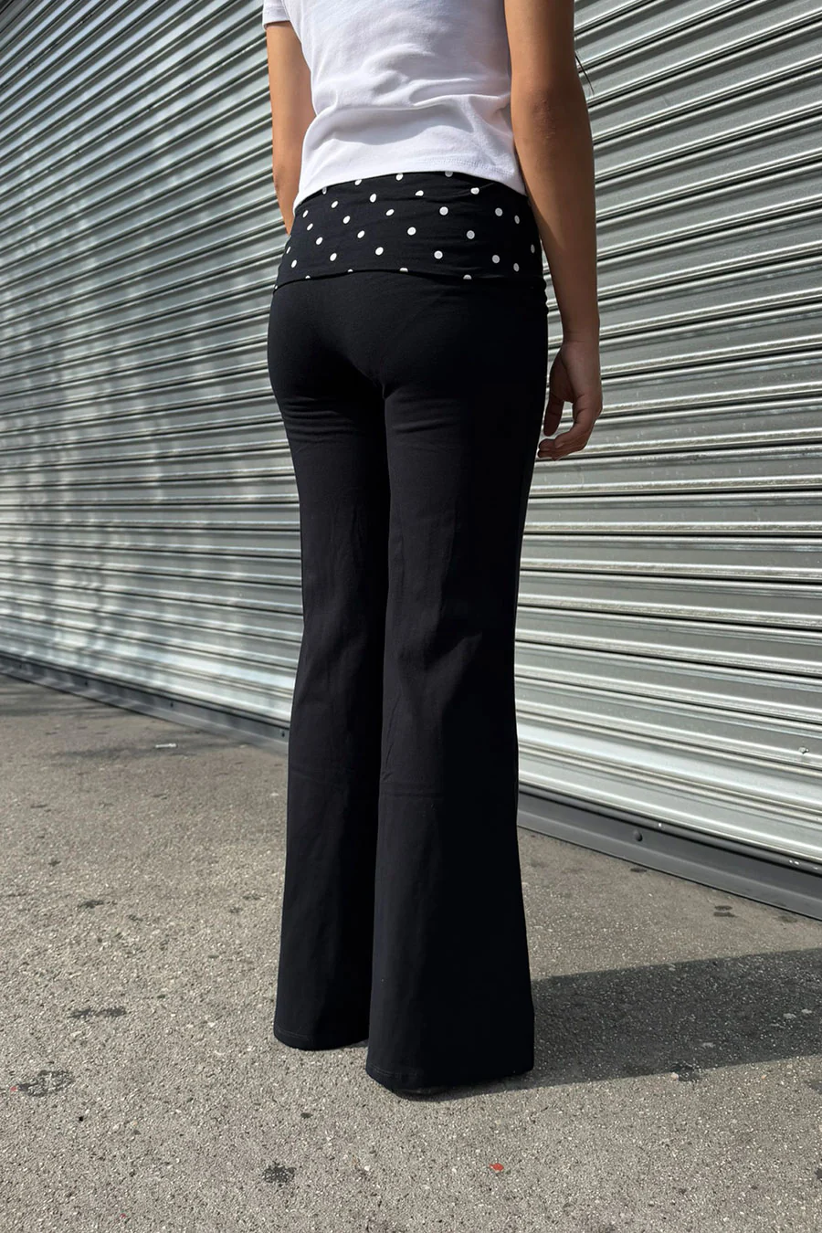 Dot Print Fold Over Waist Band Yoga Flare Pants - Image 5