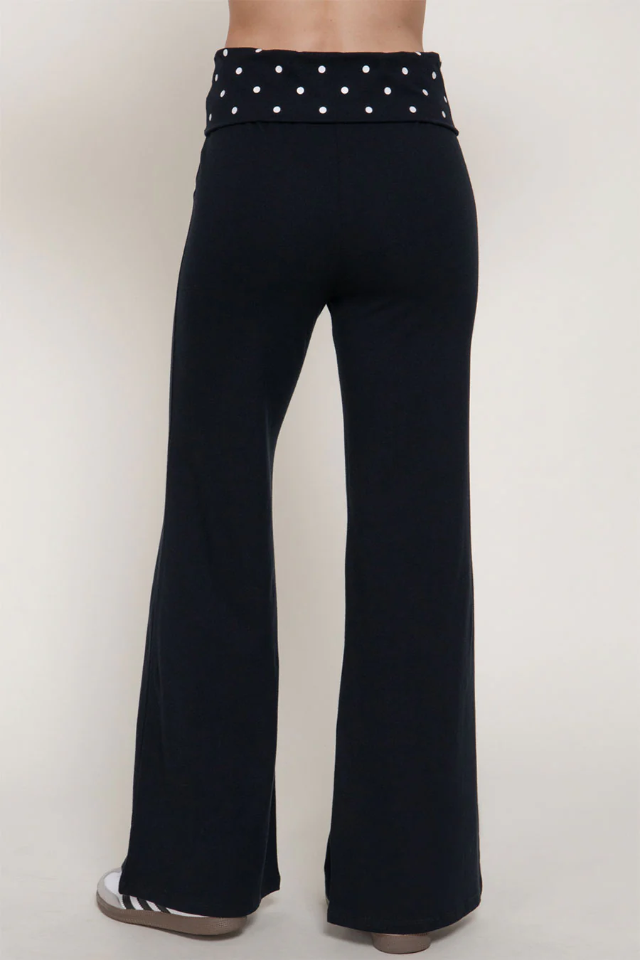 Dot Print Fold Over Waist Band Yoga Flare Pants - Image 7