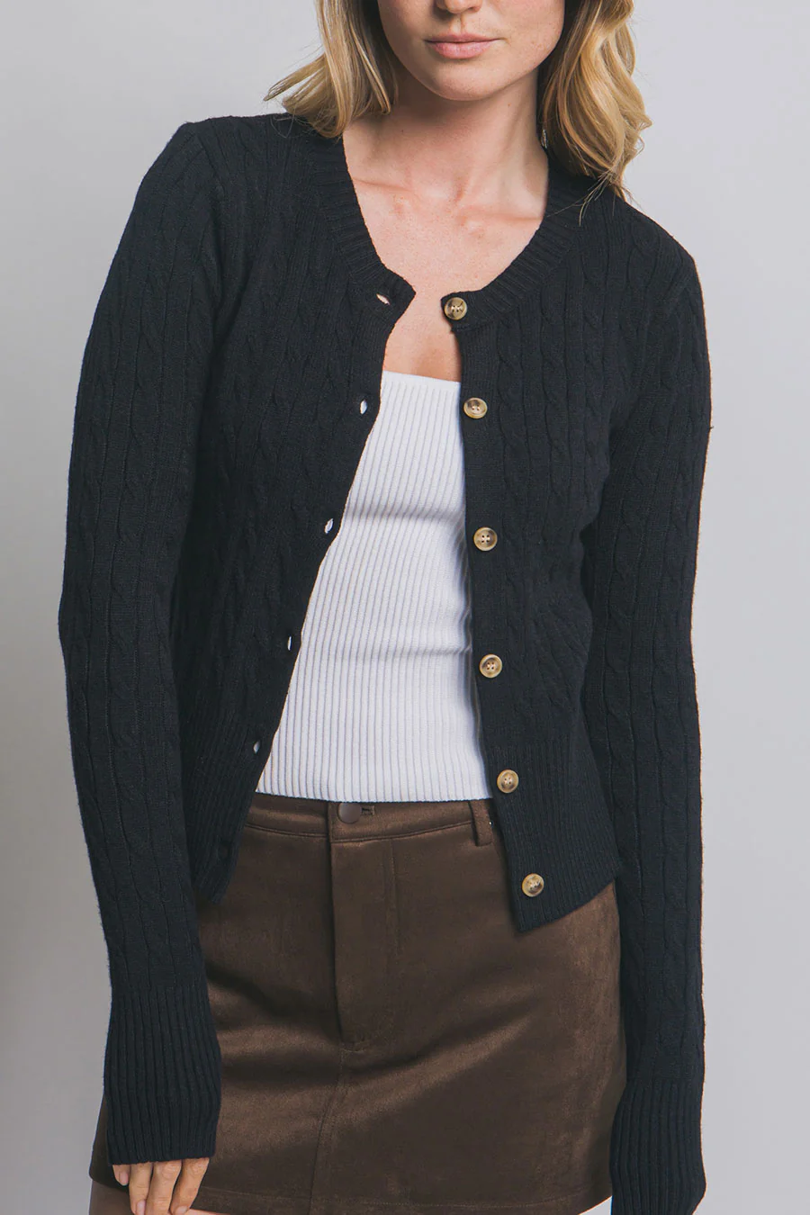 Downtown Girl Cable Knit Button-Front Cardigan Sweater - Image 5