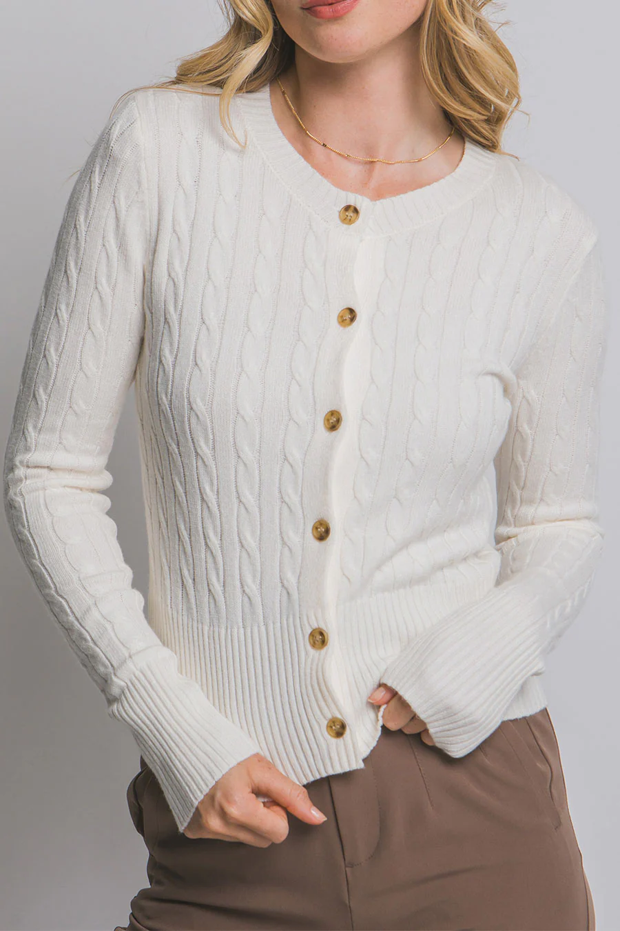 Downtown Girl Cable Knit Button-Front Cardigan Sweater - Image 6