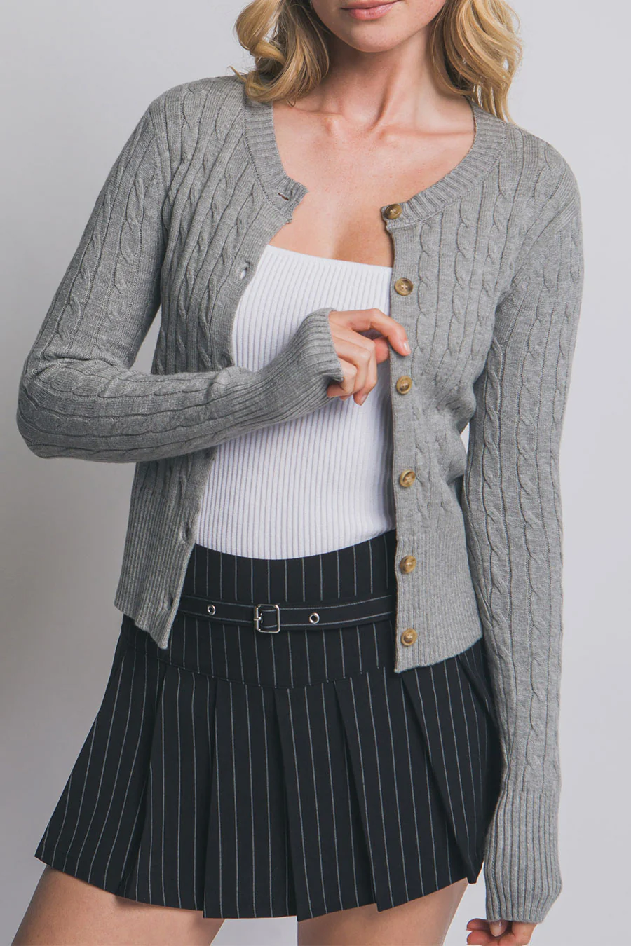 Downtown Girl Cable Knit Button-Front Cardigan Sweater - Image 7