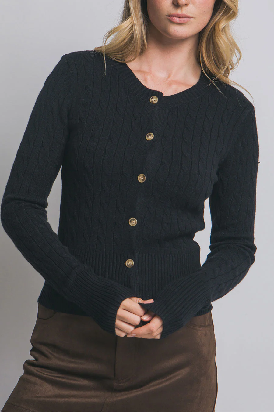 Downtown Girl Cable Knit Button-Front Cardigan Sweater - Image 8