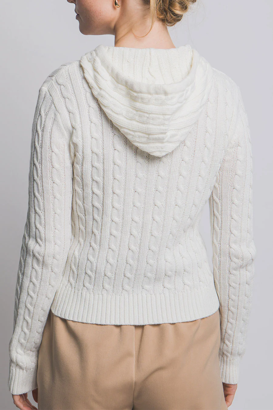 Downtown Girl Cable Knit Full Zip Cardigan Hoodie Sweater - Image 10