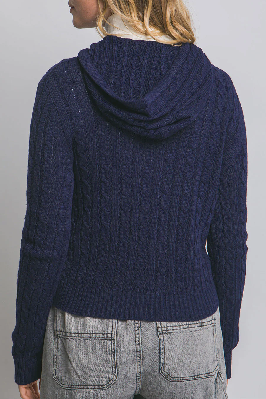 Downtown Girl Cable Knit Full Zip Cardigan Hoodie Sweater - Image 12