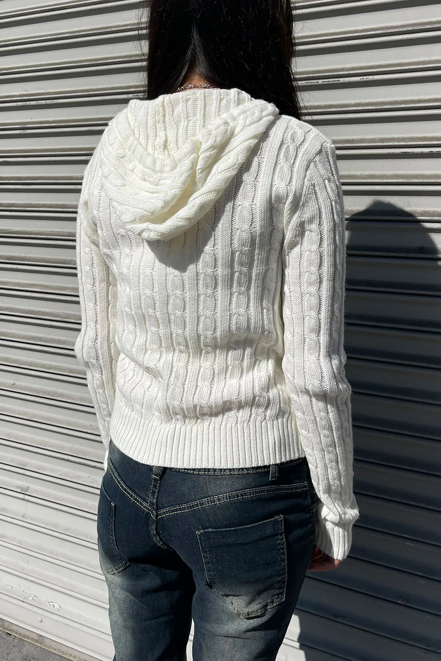 Downtown Girl Cable Knit Full Zip Cardigan Hoodie Sweater - Image 4
