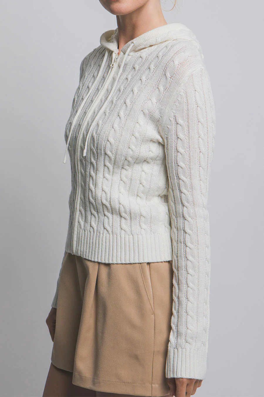 Downtown Girl Cable Knit Full Zip Cardigan Hoodie Sweater - Image 9