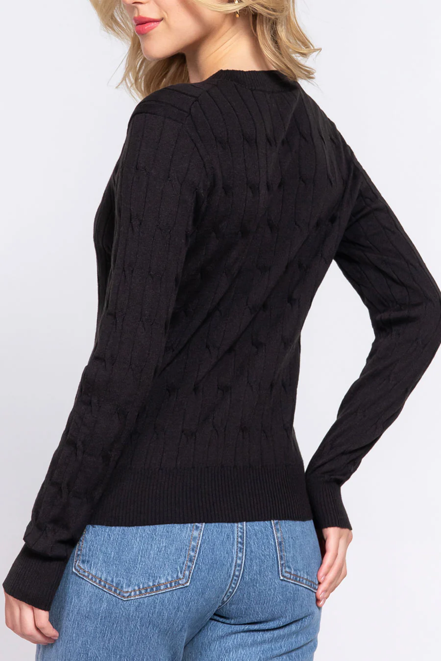Downtown Girl Long Sleeve Round Neck Cable Sweater - Image 11