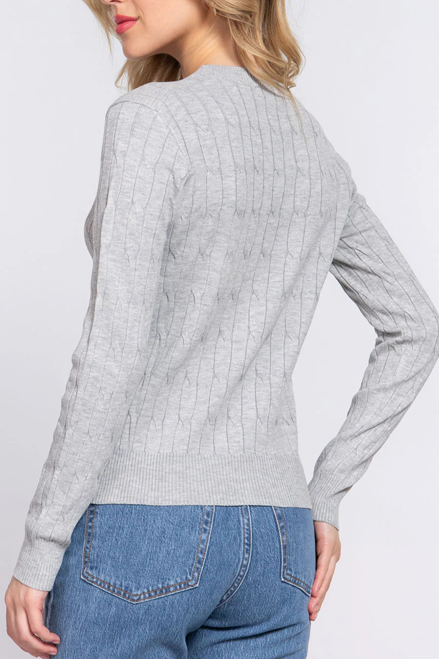Downtown Girl Long Sleeve Round Neck Cable Sweater - Image 12