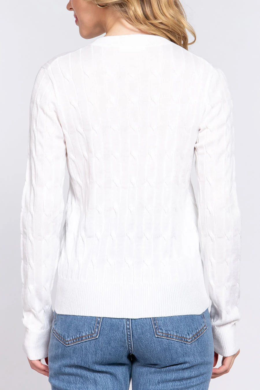 Downtown Girl Long Sleeve Round Neck Cable Sweater - Image 14