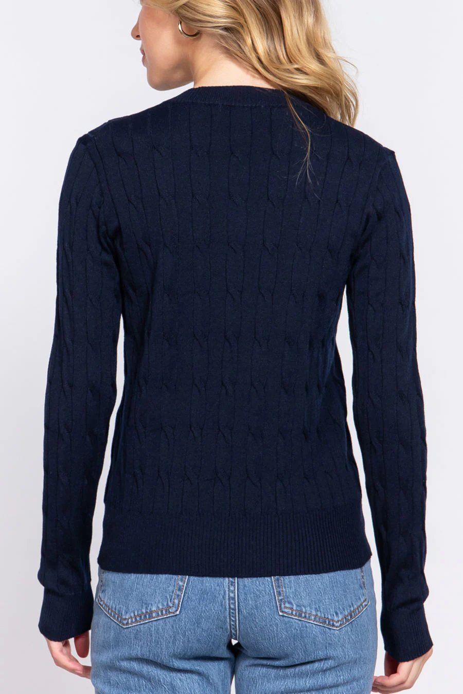 Downtown Girl Long Sleeve Round Neck Cable Sweater - Image 7