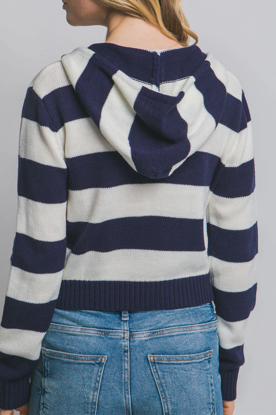 Stripe Zip-Front Hoodie Sweater Jacket - Image 10