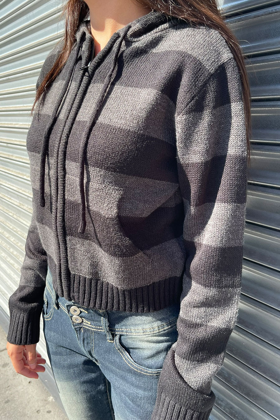 Stripe Zip-Front Hoodie Sweater Jacket - Image 4