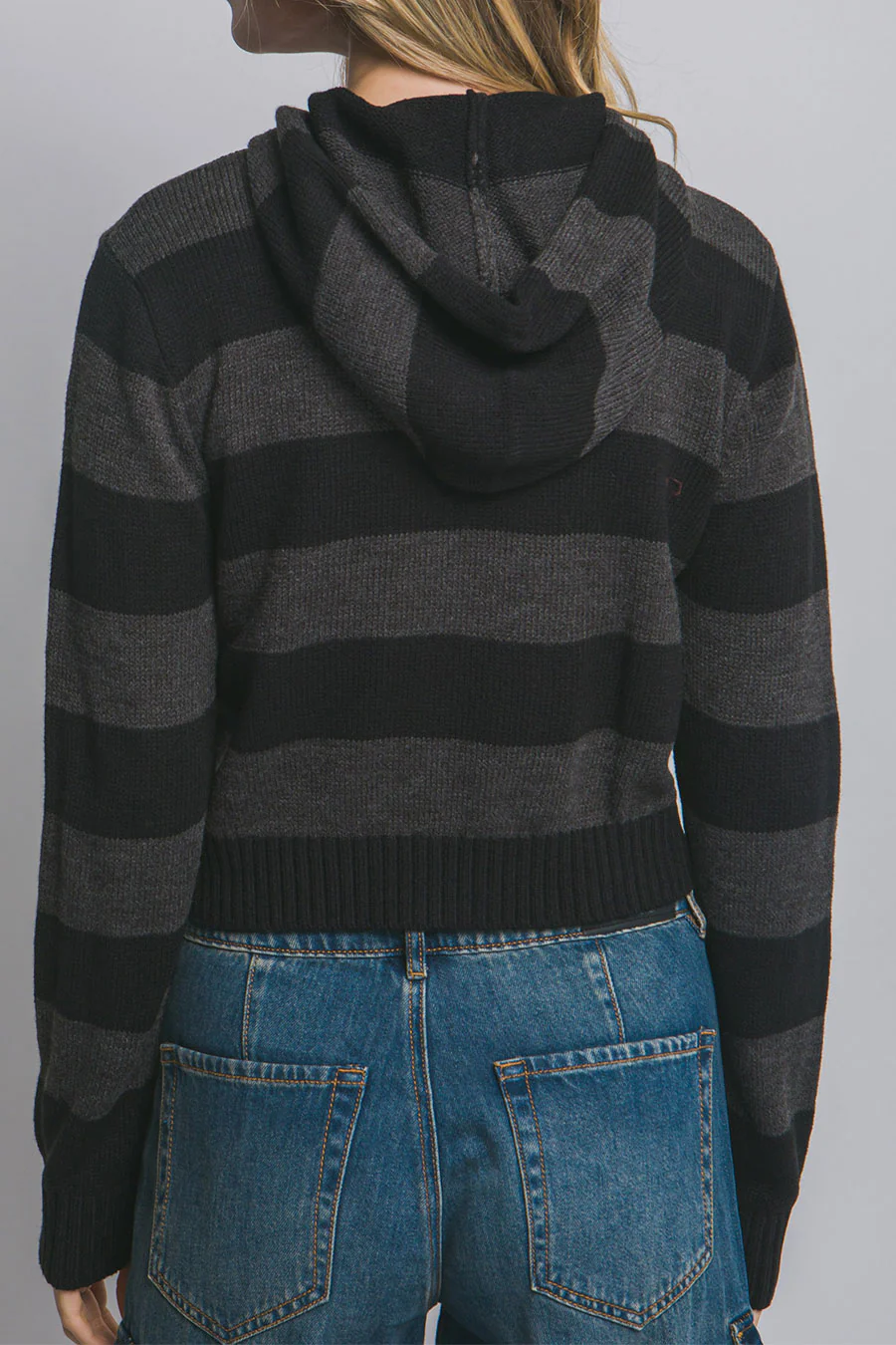 Stripe Zip-Front Hoodie Sweater Jacket - Image 7
