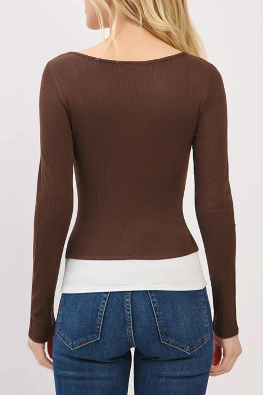 Faux Layered Scoop Neck Long Sleeve Top - Image 11