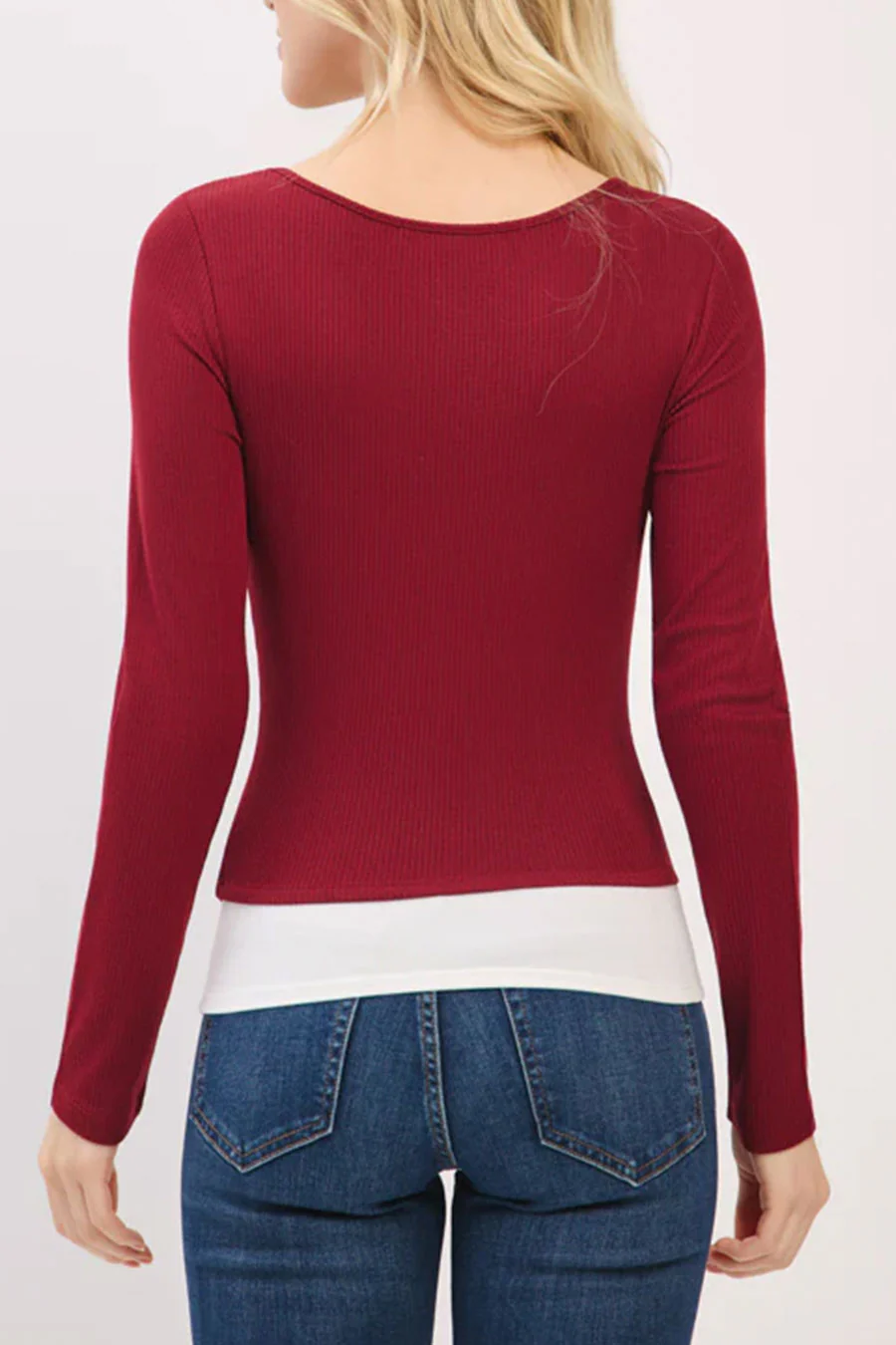 Faux Layered Scoop Neck Long Sleeve Top - Image 14