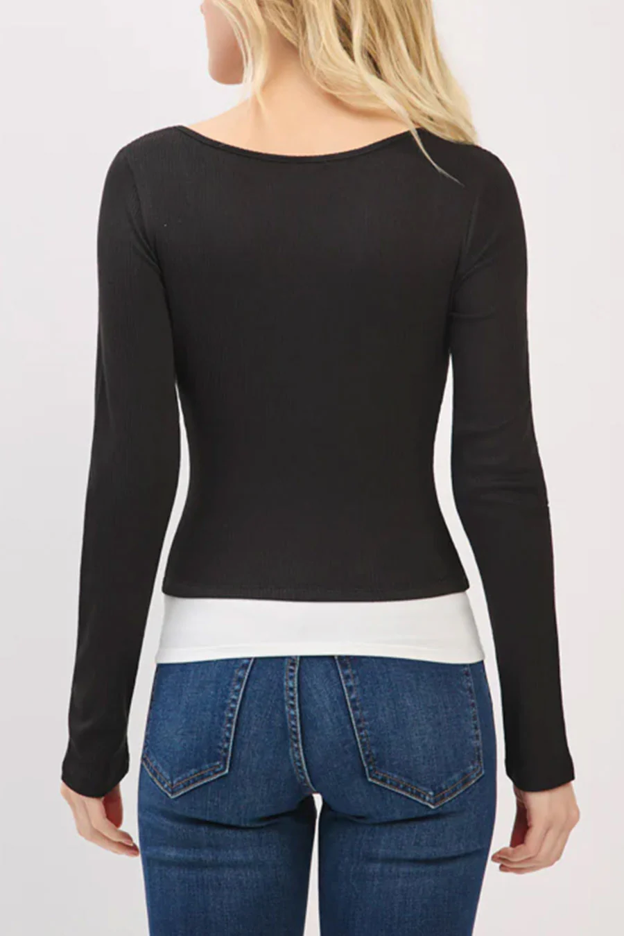 Faux Layered Scoop Neck Long Sleeve Top - Image 17